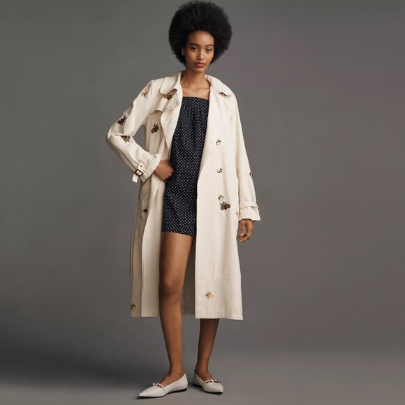 ANTHROPOLOGIE | Maeve | Cotton Fruit Embroidered Trench Coat | NWT - Picture 3 of 7
